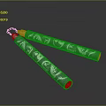 Traditional Black Nunchucks With Ornate White Decorative Patterns And Metal Chain