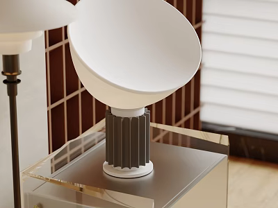 Modern Table Lamp With White Shade And Gray Base On Clear Acrylic Display Stand 3d model