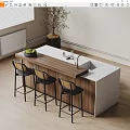 Modern Bar Counter With Wooden And White Top Bar Stools Sink Glasses And Fruit Bowl