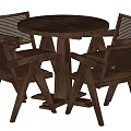 Dark Wood Round Dining Table and Chair Set with Woven Back Design 3d model