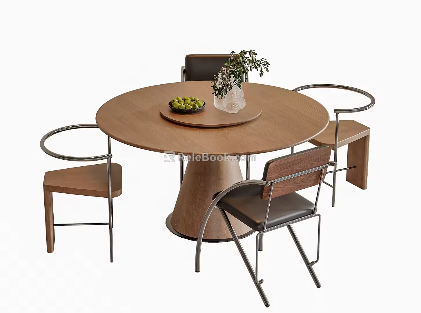 Modern Dining Table and Chair Combination Round Dining Table Dining Chair Single Chair 3d model
