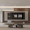 Modern Living Dining Room With Black Beige Sofa Coffee Table Floor Lamp And Decorative Painting