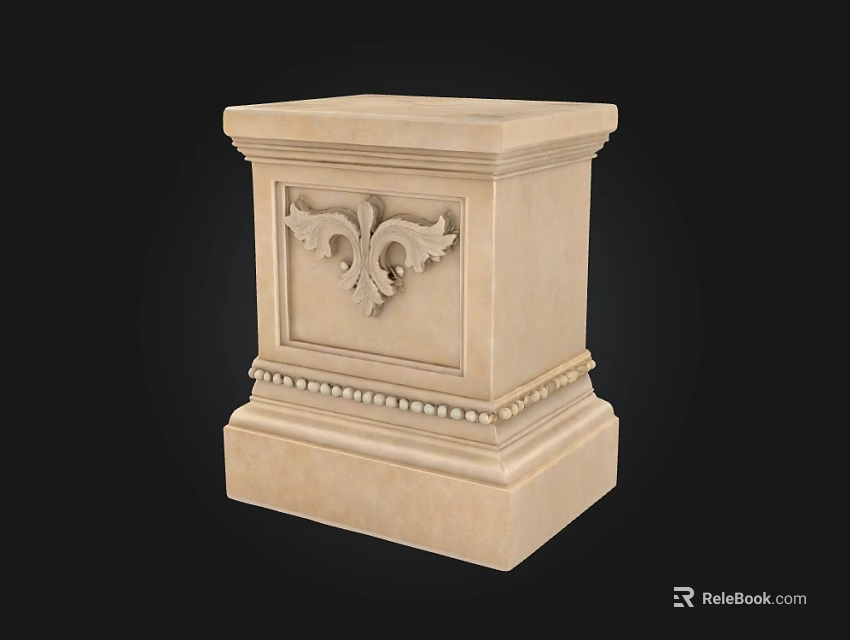 Beige Stone Landscape Column With Carved Ornament And Pearl Beads Base 3d model 