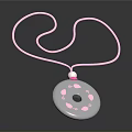 Fashionable Pink Cord Necklace With White Pendant Pink Dots And Pearl Accent