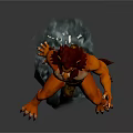 Anthropomorphic Lion Character With Red Mane Muscular Build Sitting On Blue Base