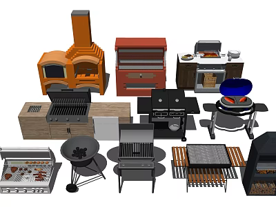 Various Types Of Outdoor Barbecue Grills And Cooking Equipment For Home Use 3d model