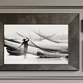 Gray Wall Decor With Diverse Framed Artworks 3d model