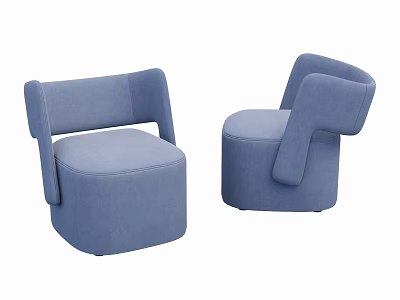 Modern Blue Single Sofa Design With Curved Armrests And Round Shape 3d model
