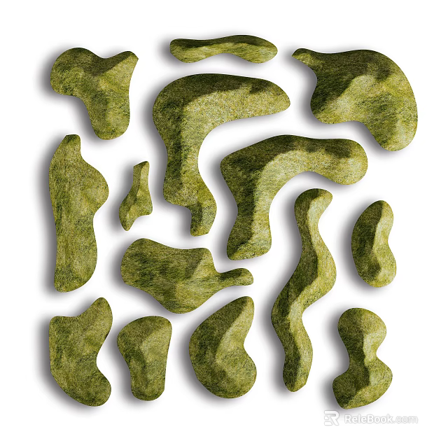 Garden Landscape Design With Moss Covered Irregular Green Stones And Natural Terrain Elements 3d model 