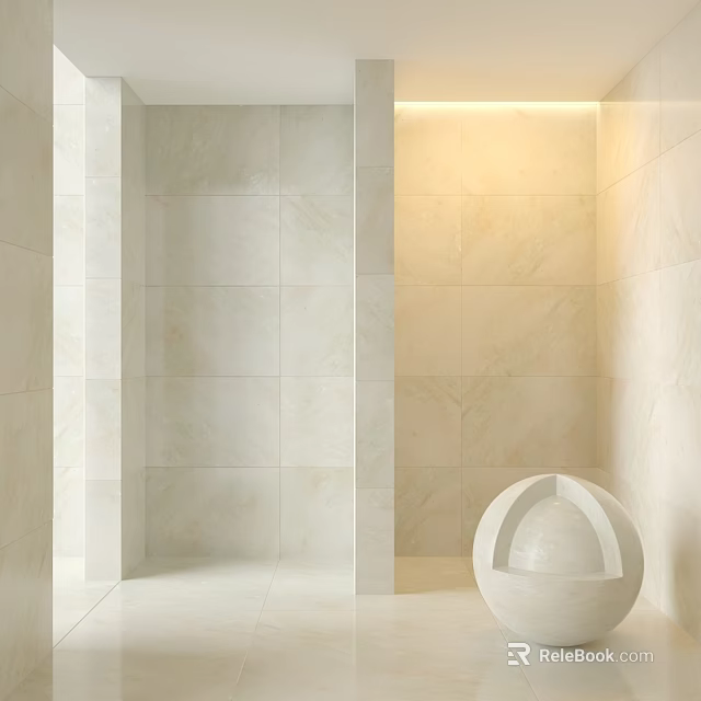 Light Beige Tiled Wall Structure With Recessed Niche And Modern Sculptural Vessel 3d model 