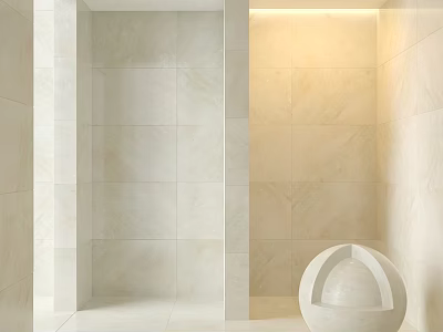 Light Beige Tiled Wall Structure With Recessed Niche And Modern Sculptural Vessel 3d model