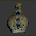 Handcrafted Ceramic Sculpture Vase With Brown Glaze Blue Patterns Handle And White Base 3d model