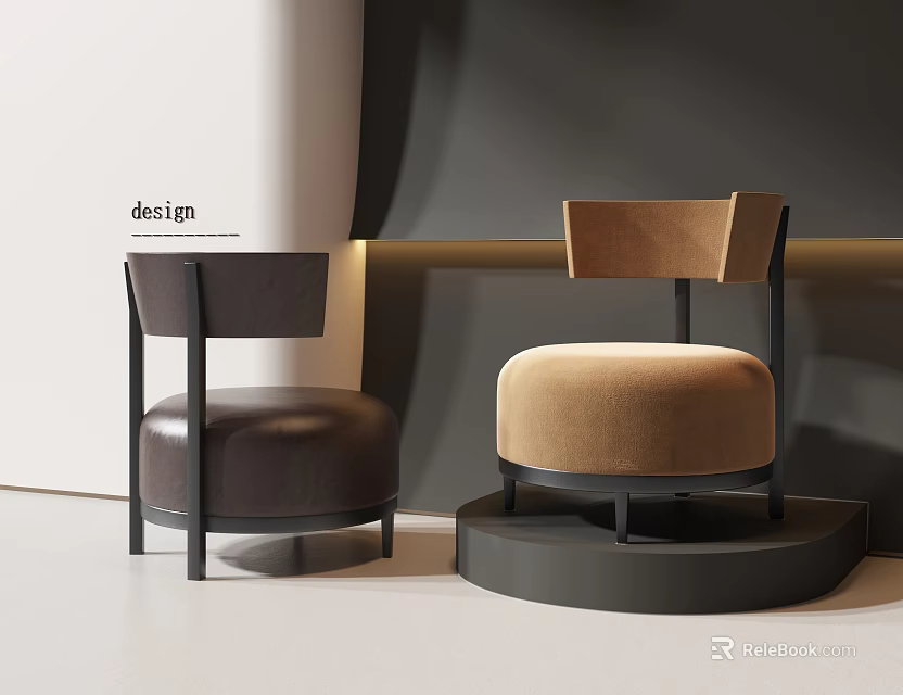 Modern Single Sofa Interior Design With Dark Brown Leather And Beige Fabric Black Frame 3d model