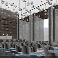 Hotel Public Lounge Area With Comfortable Sofas Modern Pendant Lights And Marble Wall Decor