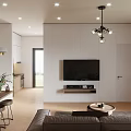 Modern Living Room With Wooden Accent Wall Nixie Tube Clock Smartphone Greenery And Red Berries