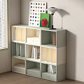 Gray White Storage Cabinet with Compartments Drawers Colorful Polka Dot Painting Red Apple Table Lamp