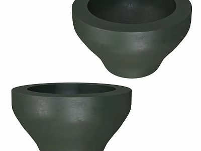 Two Dark Green Modern Bowl Shaped Decorative Planters With Matte Surface 3d model