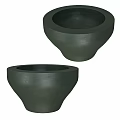 Two Dark Green Modern Bowl Shaped Decorative Planters With Matte Surface