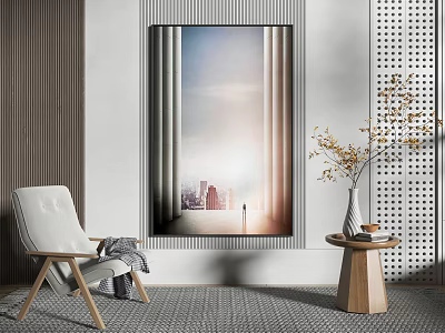 Modern Living Room Interior With Decorative Painting Chair And Vase 3d model