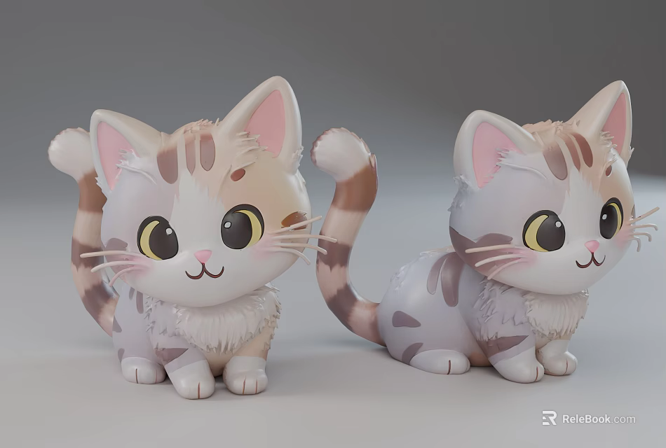 Adorable Cartoon Reptile Stuffed Toys With Big Eyes And Striped Tails 3d model 