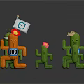 Cartoon Cacti Characters With Number Tags Hats Flowers And Flag Sign In Race Event