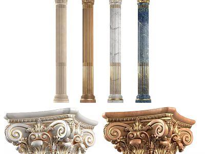Classical Roman Columns With Marble Golden Blue Finishes And Intricate Carved Capitals 3d model