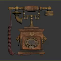 Vintage Telephone With Wooden Base Brass Accents Rotary Dial And Red Coiled Cord