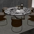Elegant Modern Dining Room Table Set With Marble Top And Leather Chairs 3d model