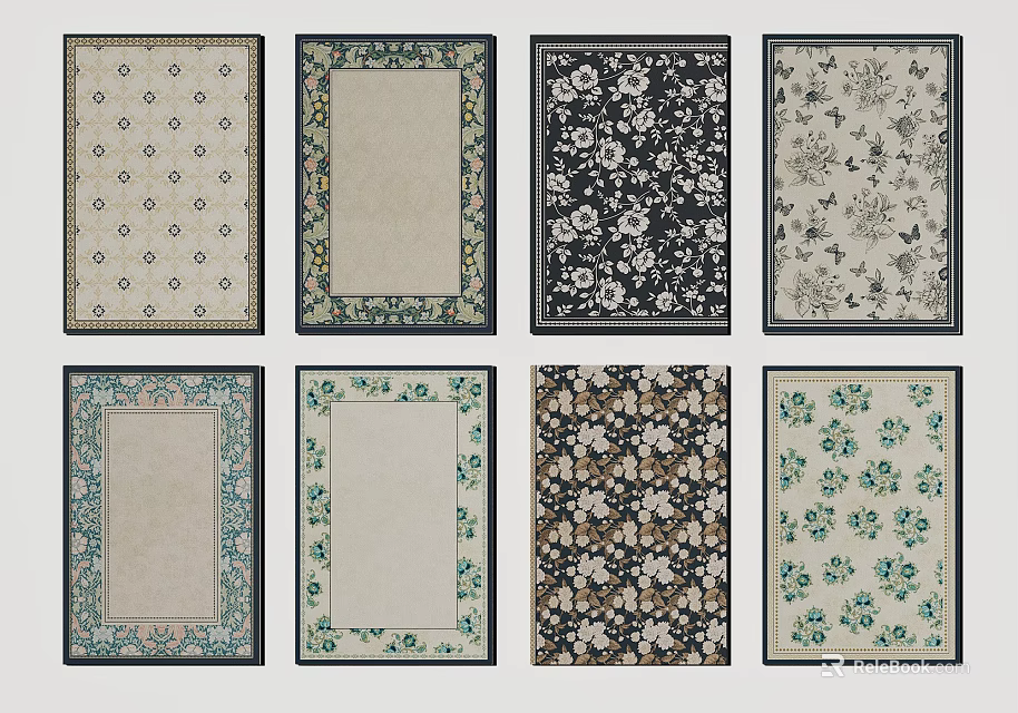 Square Rugs With Various Floral And Geometric Patterns For Home Use 3d model