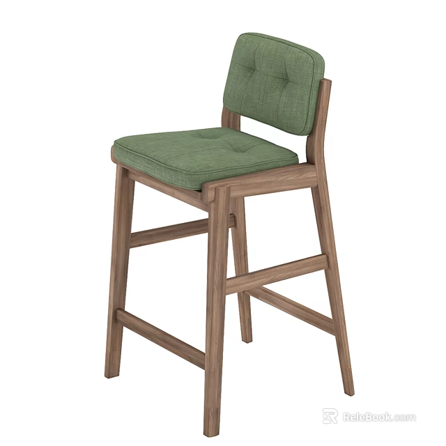 Green Bar Stool With Cushioned Seat And Backrest Wooden Frame Modern Design 3d model 