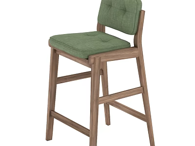Green Bar Stool With Cushioned Seat And Backrest Wooden Frame Modern Design 3d model