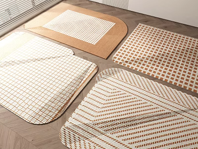 Modern Square Rugs With Plaid And Striped Patterns On Wooden Floor 3d model