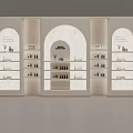 Elegant Light Beige Arched Display Shelf With Built In Lighting For Retail Cosmetic Product