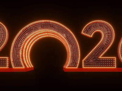 Event Entrance Featuring Illuminated 2020 Numbers On Black Background With Red Base 3d model