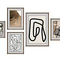 Framed Abstract Paintings With Wooden Frames And Diverse Abstract Line Shapes