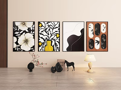 Plant Themed Paintings Decorating Living Room Wall 3d model