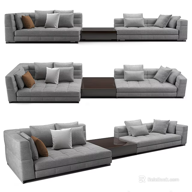 Gray Modular Sectional Sofa With Mixed Color Cushions And Coffee Table 3d model