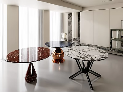 Modern Dining Tables With Marble Tops Copper Base And Black Metal Legs 3d model