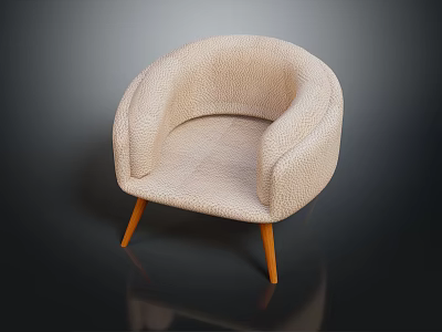 Modern Minimalist Single Seater Sofa With Beige Upholstery Curved Armrests And Wooden Legs 3d model