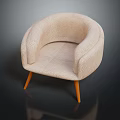 Modern Minimalist Single Seater Sofa With Beige Upholstery Curved Armrests And Wooden Legs