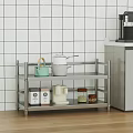 Modern Kitchen Interior With Metal Shelf Microwave Coffee Machine And Items 3d model