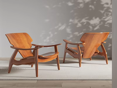 Two Wooden Leisure Chairs With Armrests And Minimalist Design In Modern Interior 3d model