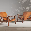 Two Wooden Leisure Chairs With Armrests And Minimalist Design In Modern Interior