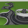 Dry Landscape Garden Design With Circular Paths Rock Features Trees And People Walking