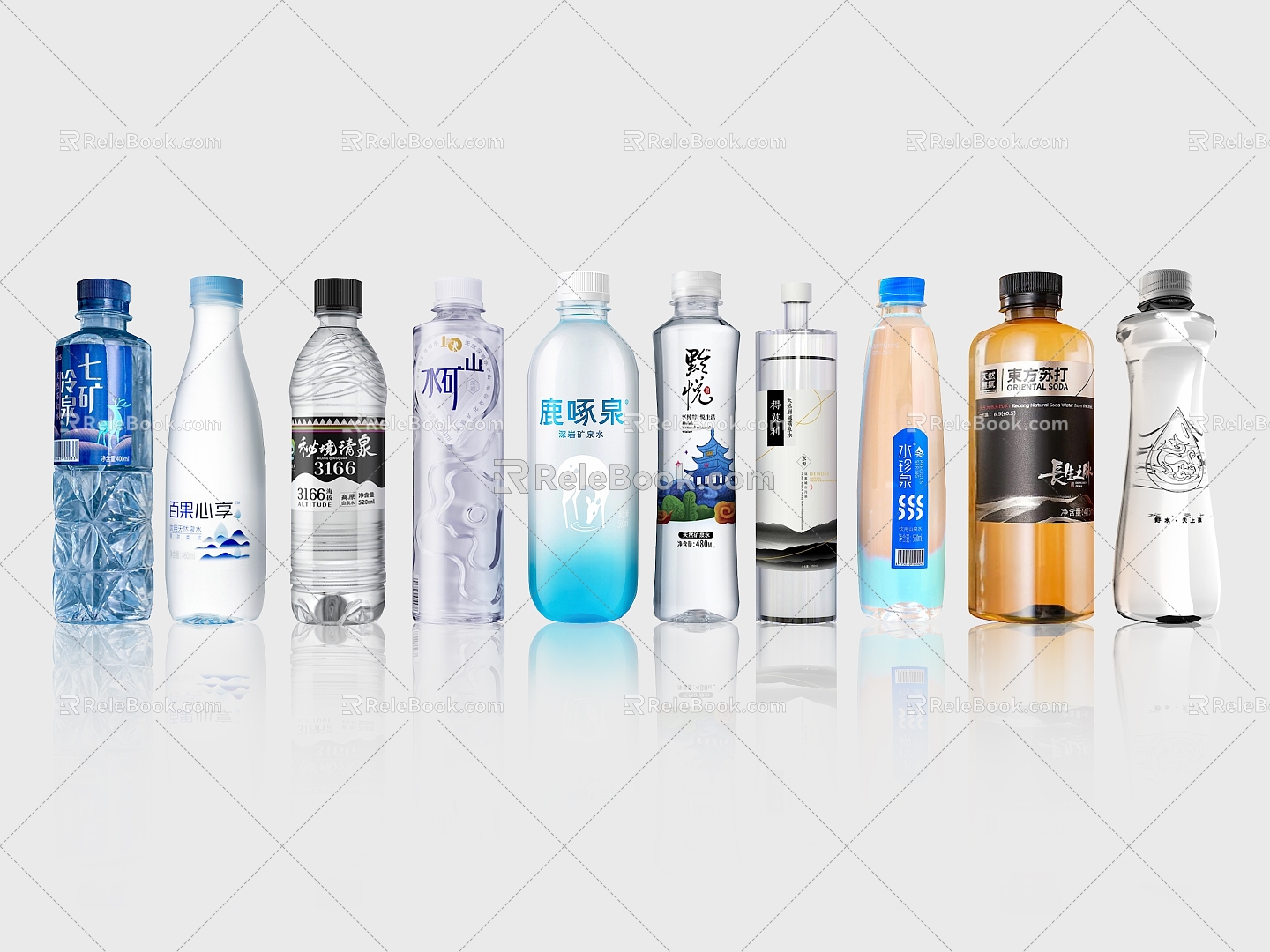 Mineral Water Drinking Water Pure Water Bottled Water Beverage Bottle Glass Bottle Plastic Bottle Soda Water Drink 3d model