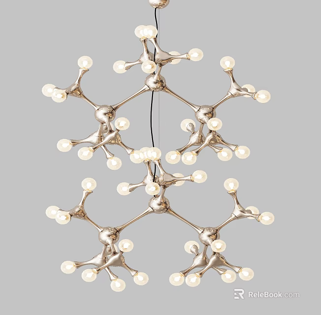 Modern Branched Chandelier With Metallic Structure And White Light Bulbs 3d model 