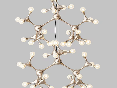 Modern Branched Chandelier With Metallic Structure And White Light Bulbs 3d model