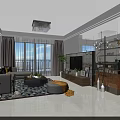 Modern Living Dining Room Interior With Sofa Coffee Table TV Light Fixture And Dining Set