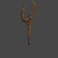 Golden and Red Glowing Weapon with Intricate Curved Metallic Decorative Patterns