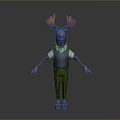 Cartoon Moose With Red Antlers Purple Vest White Shirt Brown Pants Standing On Gray Background